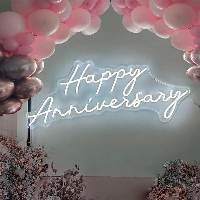 Custom Neon Sign Happy Anniversary Neon Sign,Custom Neon Led Sign, Wedding Neon Sign, for Girlfriend Boyfriend Wife Husband Parents Engagement Birthday Party Decoration. Size:23inch
