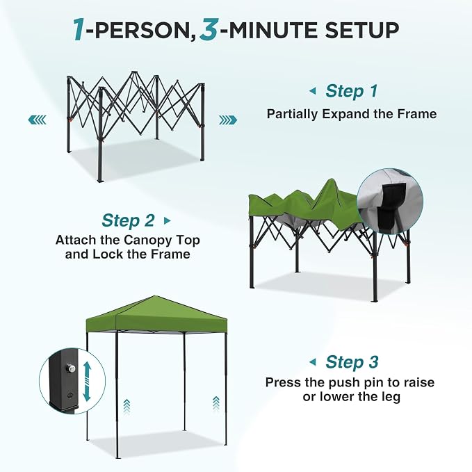 EAGLE PEAK 6x4 Instant Pop Up Canopy Tent, Straight Leg Sun Shelter, Portable Canopy with Carry Bag for Camping, Beach & Sports, Grass Green
