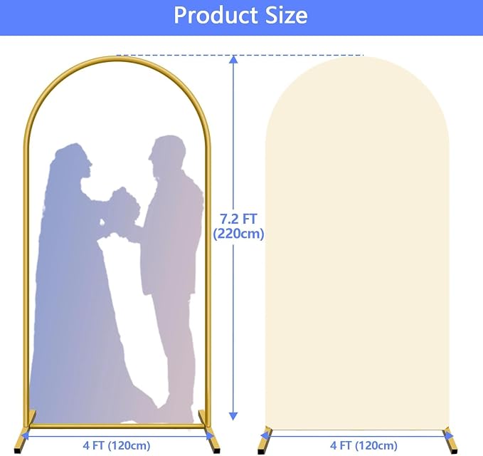 Metal Arch Backdrop Stand and Cover Set (Beige, 7.2 ft), Wedding Arch Stand with Beige Cover for Baby Shower, Party, Birthday, Wedding, Bridal Shower