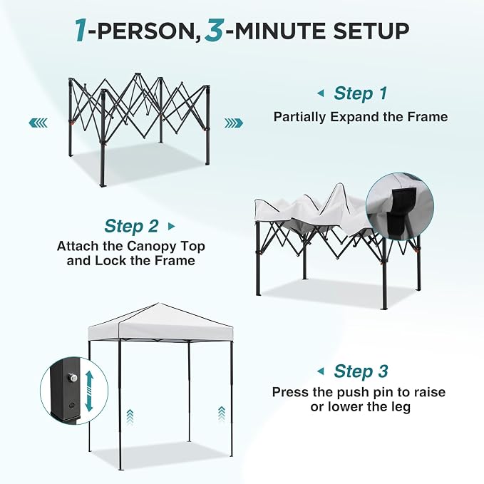 EAGLE PEAK 6x4 Instant Pop Up Canopy Tent, Straight Leg Sun Shelter, Portable Canopy with Carry Bag for Camping, Beach & Sports, White