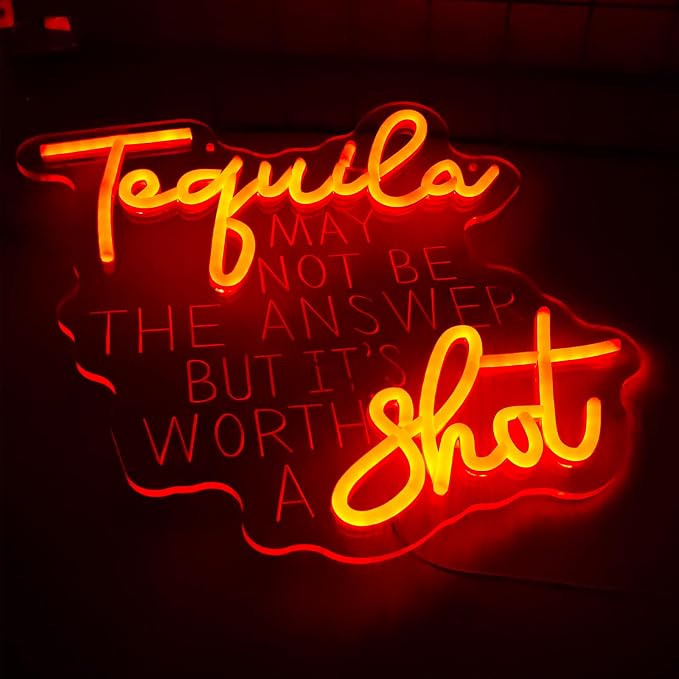 Tequila May Not Be The Answer But It's Worth A Shot Neon Sign, Tequila Bar Neon Light for Home Bar Man Cave Wall Decor Tequila Lover Gift Dimmable Beer LED Sign