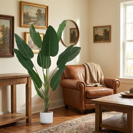 OUTLANE 4ft Artificial Traveler's Palm Tree in Pot, Premium PE+PVC Faux Tropical Plant with Lifelike Leaves, Tall Fake Floor Plant for Indoor Outdoor Home, Living Room, Bedroom Decor