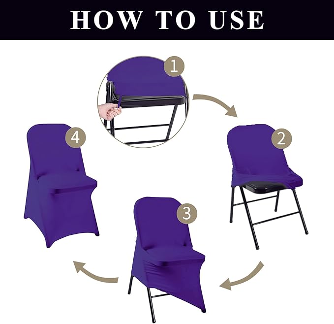 magalo 12 Pack Purple Spandex Folding Waterproof Chair Cover, Stretch Chair Cover Protector for Wedding, Party, Dining Banquet and Other Special Events