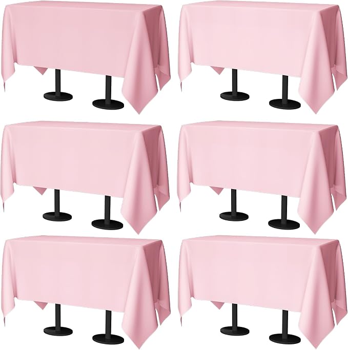 60x102 Table Cloth - 6 Pack Rectangular Black Washable Stain and Wrinkle Resistant Polyester Table Cover for Dining Tables, Various Parties and Camping (Pink)