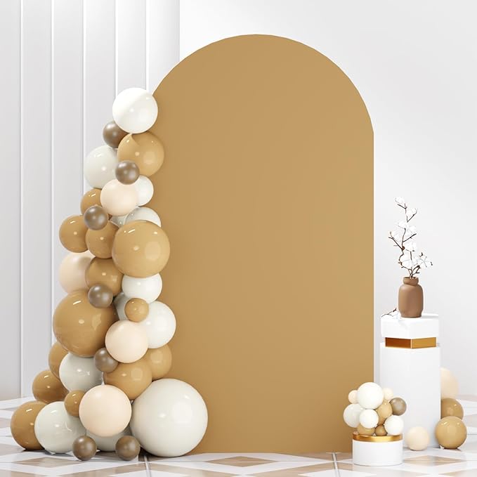 FANPROMS Wedding Arch Cover Khaki Spandex Fitted Arch Backdrop Cover 8FT Round Top Arch Stand Covers Brown Arch Cover Backdrop Fabric Arch Covers Stretchy Backdrop for Party Baby Shower Wedding