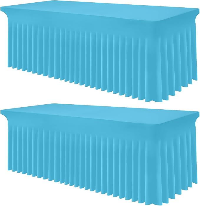 Smiry Spandex Tablecloth 2 Pack, Elastic Fitted Stretch Tablecloth for 8FT Rectangle Tables, Waterproof Washable Table Cover Skirt for Wedding, Banquet & Parties (Blue Mist, 96Lx30Wx30H Inch)