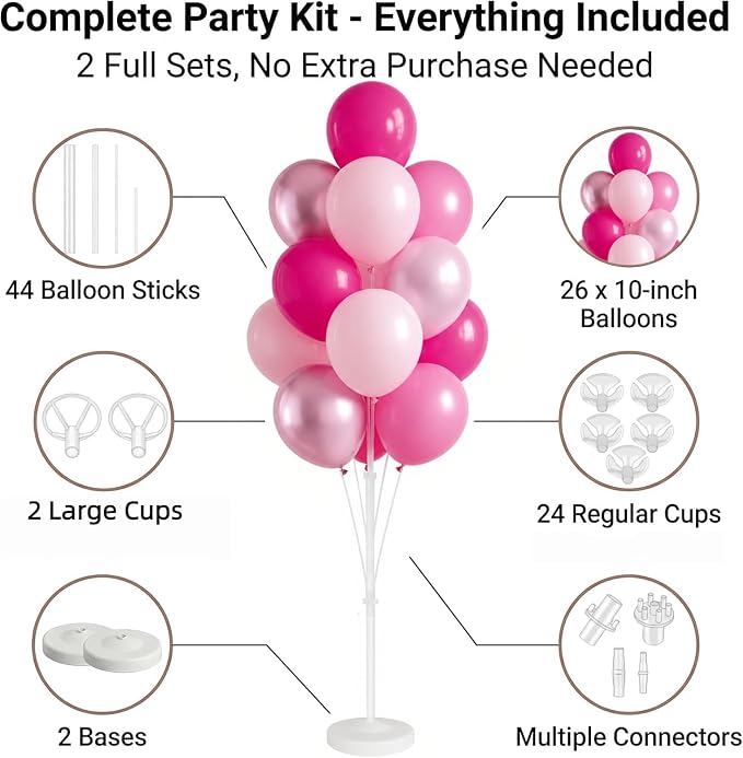 Balloon Column Kit for Floor-Balloon Columns with Stand, Base and Pole,Balloon Tower Backdrop Decoration for Wedding, Baby Shower, Birthday Party, or Bachelorette Parties (Metallic Pink)