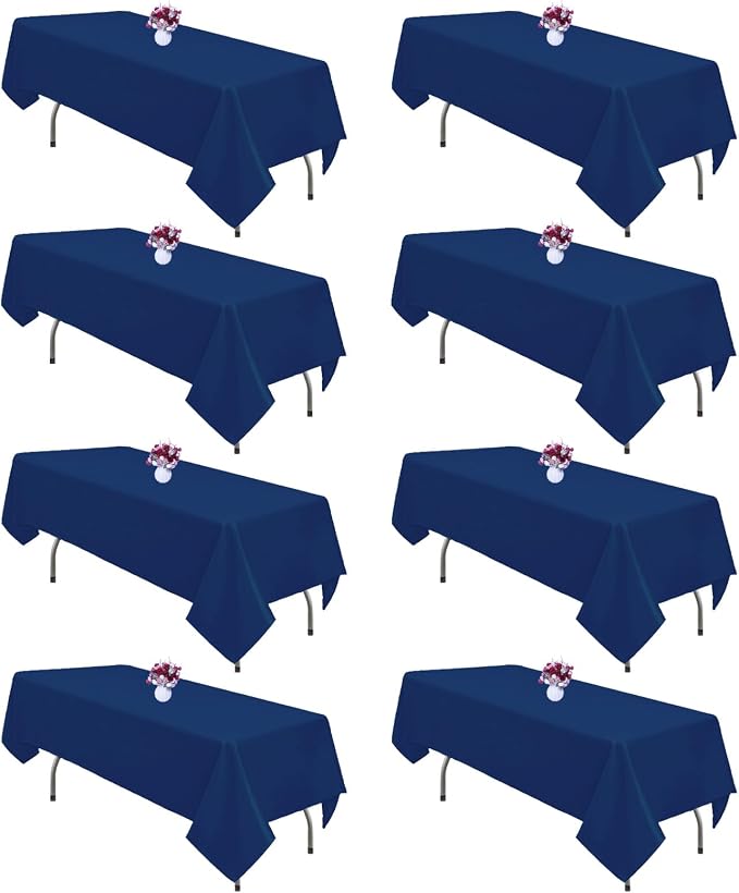 8 Packs Navy Blue Tablecloth Rectangle 60x102 Inch Rectangular Table Cloth For 6 Foot Rectangle Tables, Wrinkle Resistant Polyester Fabric Tablecloth Washable Table Cover For Wedding Party Decor