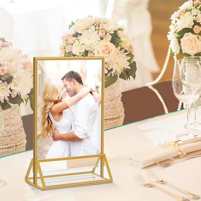 PPH-Sisy Gold Frames 4x6 Acrylic Sign Holder Double Sided Picture Frames for Wedding Table Number Menu Flyer Display for Office Home Party- Pack of 12