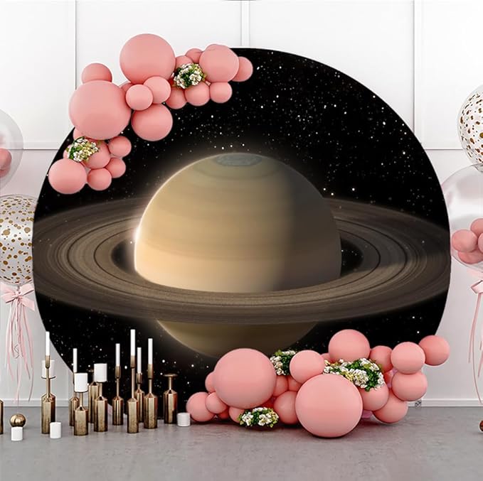 Diameter 5ft Saturn Planet Round Backdrop Cover Cosmic Galaxy Stars Circle Photography Background Outer Space Backgrounds for Kids Birthday Party Decor Baby Shower Photo Booth Props