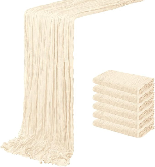 6 Pack Ivory Cheesecloth Table Runner 20 x 120 inch Gauze Table Runners 10 FT Long,Semi Sheer Cheese Cloth Fabric Table Runner Bulk for Wedding,Party,Baby Shower,Bridal Shower Decoration