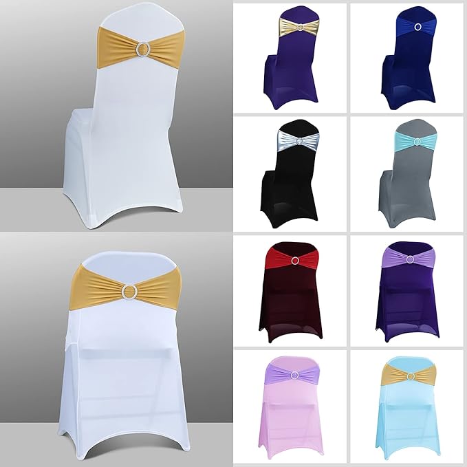 Spandex Chair Sashes Bows - Babenest 30PCS Premium Stretch Chair Cover Band with Buckle Slider Universal Elastic Chair Ties for Wedding Party Ceremony Reception Banquet Decoration (Gold)