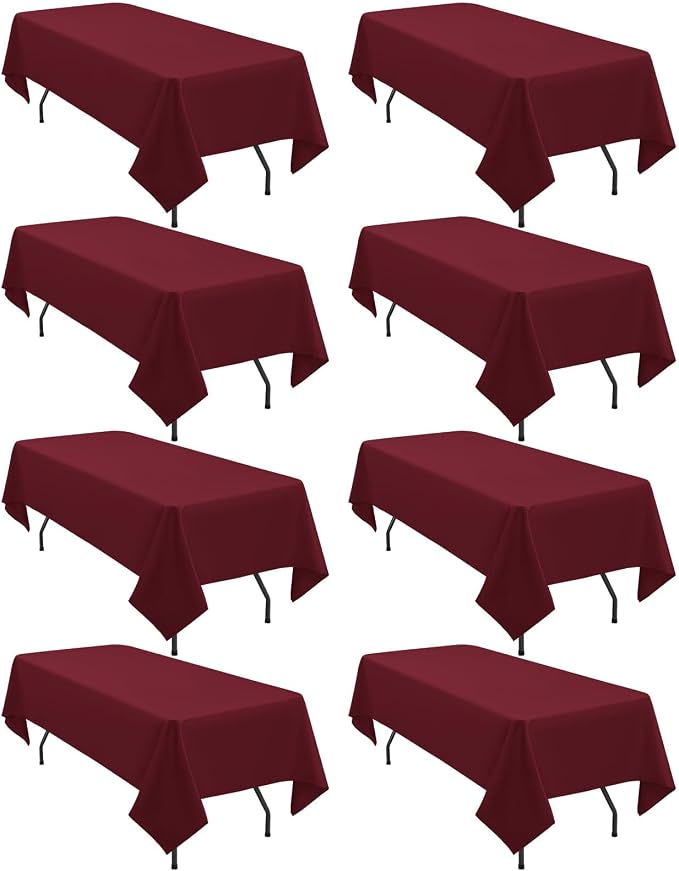 8 Packs Burgundy Rectangle Tablecloth - 60 x 102 Inch, Premium Polyester Table Cloth for 6 Foot Rectangle Tables, Washable Fabric Table Covers for Wedding, Party, Banquet, Dining