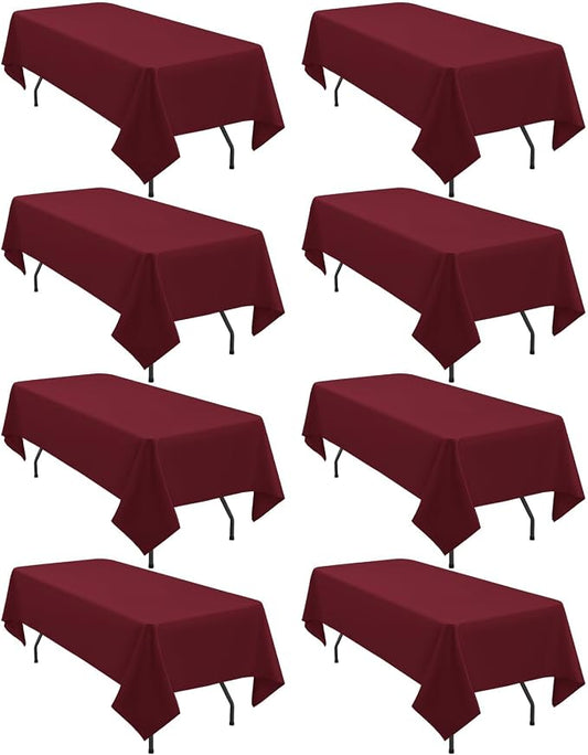 fani 8 Packs Burgundy Rectangle Tablecloth - 60 x 126 Inch, Premium Polyester Table Cloth for 6 Foot Rectangle Tables, Washable Fabric Table Covers for Wedding, Party, Banquet, Dining
