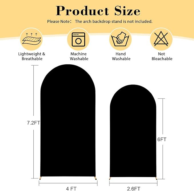 Black Arch Cover 7.2 and 6ft Black Arch Backdrop Cover Set of 2 Spandex Wedding Arch Stand Covers for Birthday Party Baby Shower Bridal Shower Wedding Ceremony Banquet Photo Background Decorations