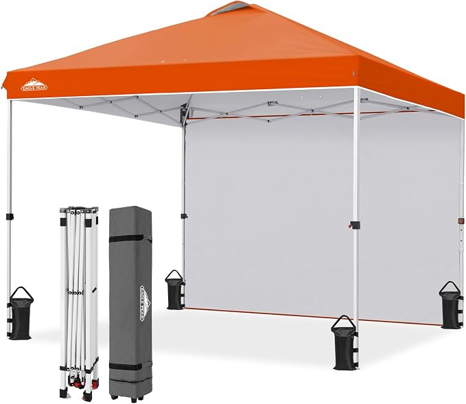 EAGLE PEAK Commercial Canopy 10x10 Pop Up Canopy Tent with 1 Sidewall, Easy Setup Heavy Duty Instant Event Shelter for Vendors & Markets, Outdoor Sun Shade, Orange