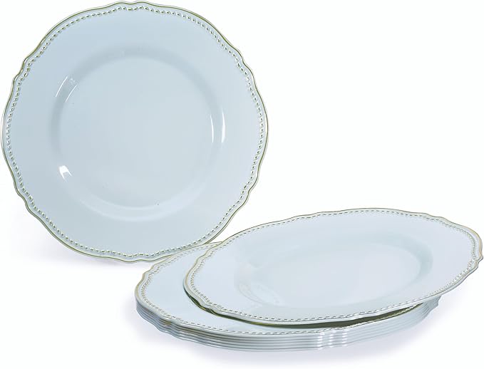 " OCCASIONS " 320pcs set (40 Guests)-Heavyweight Wedding Party Disposable Plastic Plate Set -40 x 10.25'' + 40 x 7.5'' + Silverware + Cups + Napkins (Rochelle Blue and Gold)