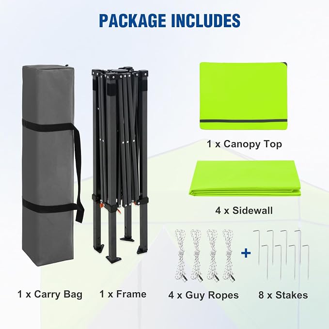6x4 Pop Up Canopy Tent with Four Wall Panels, Instant Portable Beach Canopy, Outdoor Tent with Carry Bag for Camping, Sports, Tailgating, Events, Neon Green