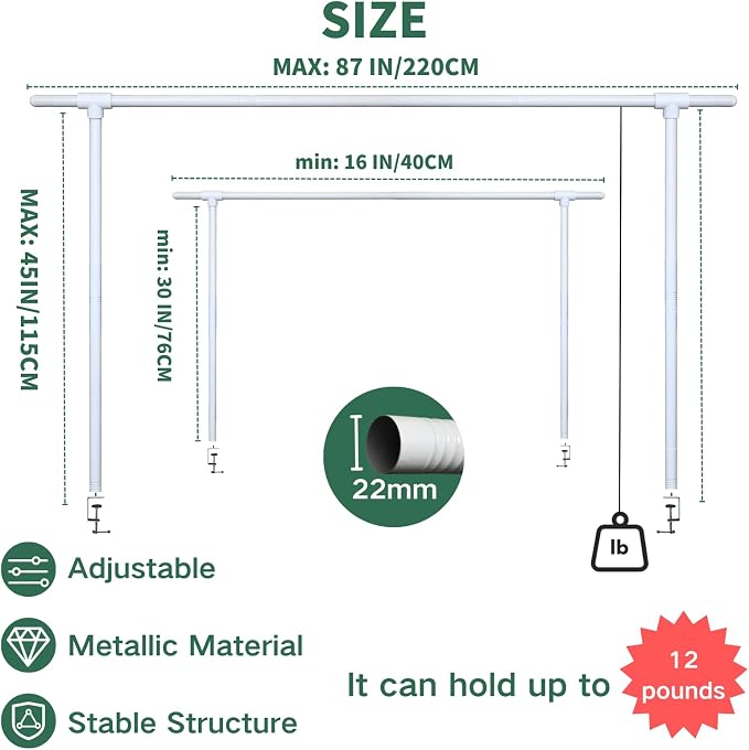Beyeutao Over the Table Rod Stand with Clamps White Table Arch Adjustable Rod Stand H16-45 L16-87 Balloon Frame Hanging for Party Anniversary Wedding Birthday Garden Arbors Christmas Halloween