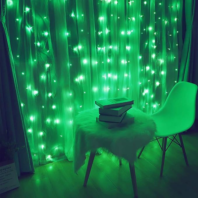 HEYFUNi Green Christmas Curtain Lights, 304 LED 9.8FT x 9.8FT Window Lights | Green Hanging Fairy Lights with 8 Modes, Waterproof Window String Lights for St. Patrick’s Day, Party, Bedroom Wall Backdrop