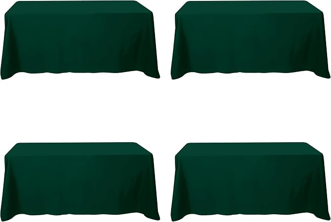 BRILLMAX 4 Pack Hunter Green Tablecloths 90 x 132 Inch for 6ft Rectangle Tables - 150 GSM Polyester Fabric, Floor Length Drop, Water, Stain & Wrinkle Resistant Cloth for Wedding Reception Banquet