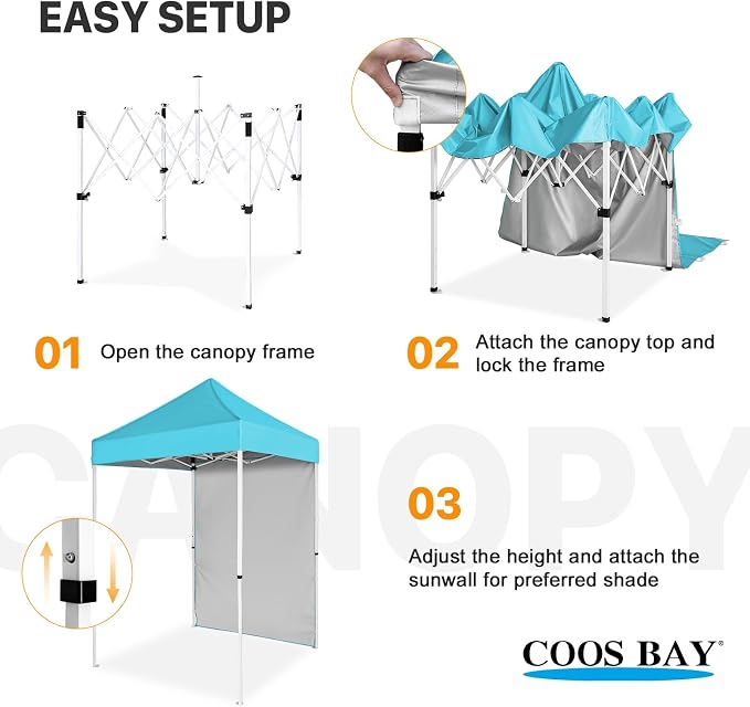 COOS BAY 5x5 Pop Up Canopy Tent with Side Wall, Easy Setup Portable Sun Shelter with Carry Bag, Outdoor Shade for Beach, Camping, Sports & Backyard, Light Blue