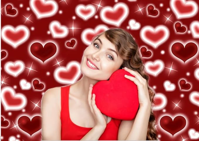 Dudaacvt 7x5ft Red Heart Photo Backdrop 90s Backdrops for Photoshoot Valentine's Day Backdrop Happy Birthday Anniversary Party Photography Mother's Day Backdrops