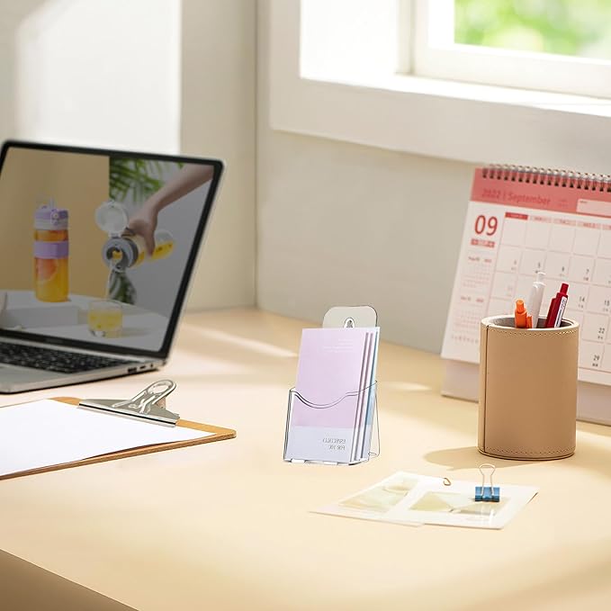 20 Pieces Acrylic Brochure Holder,4 x 7.9 Inches Brochure Display Stand,Clear Literature Holder with Hanging Hole, Desktop Storage for Brochure,Magazine,Map,Booklets,Leaflet, transparent