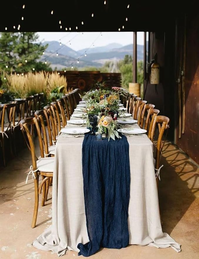 6Pack Navy Blue Cheesecloth Table Runner 10Ft Gauze Table Runner Navy Blue Cheese Cloth Table Runners Long Sheer Fabric Tablerunners for Wedding Party Bridal Shower Thanksgiving Christmas