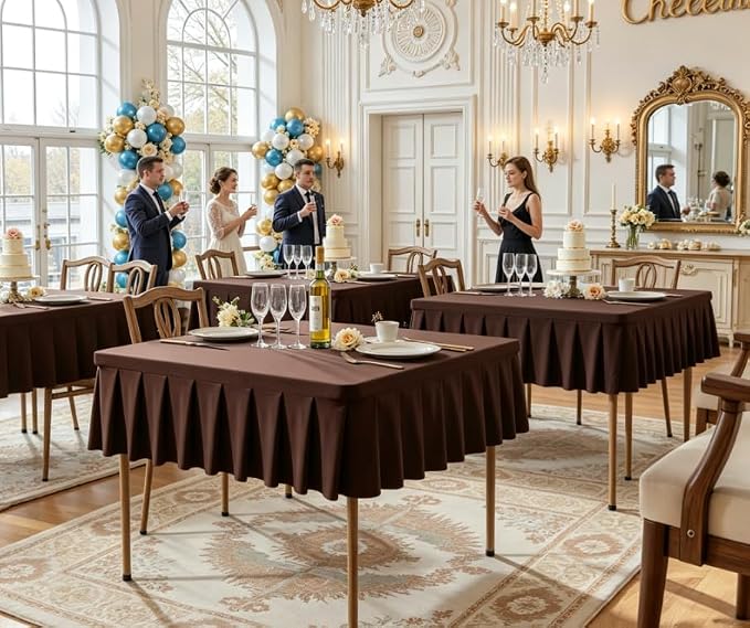 Shillance 34x34 Inch Chocolate Spandex Square Tablecloth, Wrinkle Free Chocolate Fitted Table Cloth for Square Tables,Washable Pleated Table Cover for Wedding Birthday Party Buffet Dinner Camping