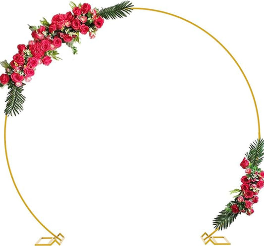 Fomcet 9.2FT Gold Round Backdrop Stand Metal Circle Wedding Arch Round Balloon Arch Stand with Base for Wedding Ceremony Bridal Shower Birthday Party Valentine Anniversary Reception Decoration