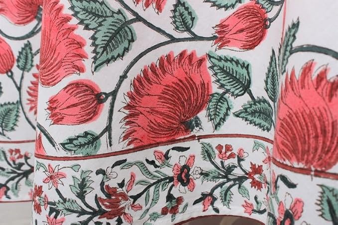 Ridhi Round Tablecloth Hand Block Print 100% Cotton Reusable Turquoise Green 60 Inch Table Cover Decorative Everyday Use for Dining, Home, Party, Wedding, Farmhouse Gift for Spring, Mother's Day