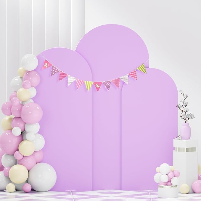 FANPROMS Wedding Arch Cover Set of 3 Lavender Arch Backdrop Cover 4 5 6FT Double Sided Spandex Arch Stand Cover for Metal Arch Satnd arch cover backdrop fabric for Bridal Baby Shower Party Decorations