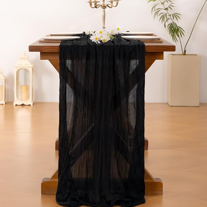 Socomi Black Table Runner Boho Rustic Gauze Summer 120 inch 10FT Cheese Cloth Sheer Runner for Wedding Party Baby Shower Birthday Home Decor Holiday Decorations