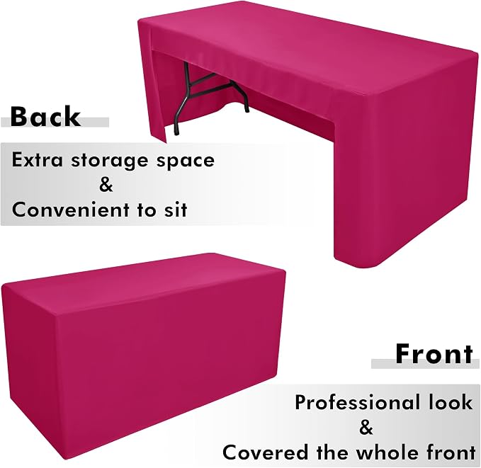 Nasitos 2 Pack Fuchsia Fitted Tablecloth Rectangular for 6 Foot Tables Trade Show-Open Back Tablecloth Washable and Wrinkle Resistant Fabric Table Cloth for Weddings, Parties, Buffet, Baby Shower