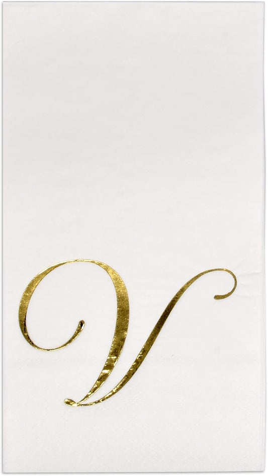 V Monogram Guest Napkins 100 Pack Initial Letter Personalized Napkins Paper Disposable Bathroom Towels Wedding Party Table Decor Supplies