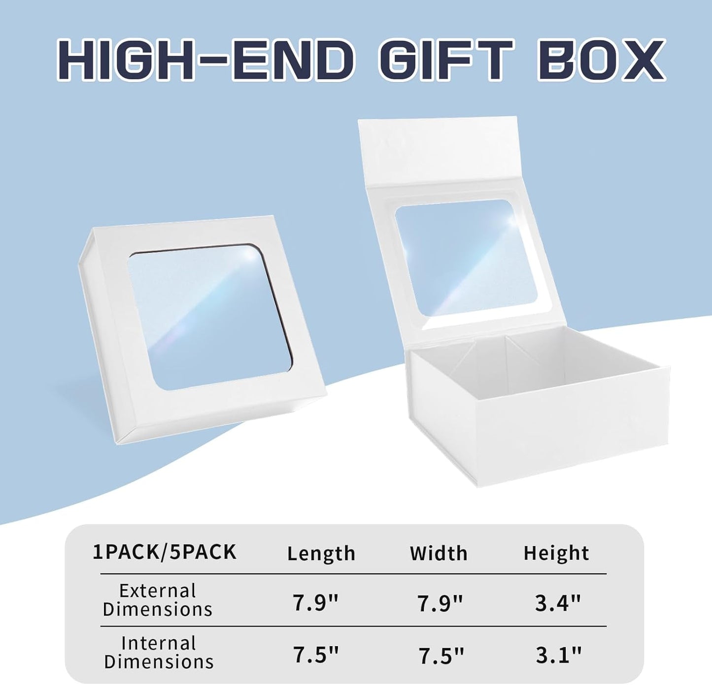 White Gift Boxes with Window,7.5"x7.5"x3.1" Bridesmaid Boxe for Gift Giving,Birthday Gift Box with Magnetic,Closure Lid Gift Boxes for Presents,Cute Boxe,Luxury for Gift Packaging,Gift Box for Wrapping Gifts