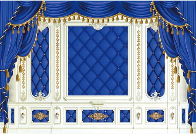 12x8ft Royal Blue Prince Birthday Backdrop Blue and Gold Curtains Photography Background for Newborn Baby Shower Boys Birthday Party Decoration Supplies Cake Table Banner Photo Booth Props