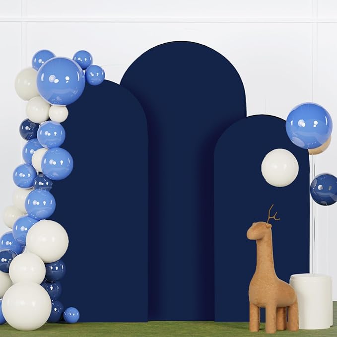 FANPROMS Arch Backdrop Cover Set of 3 Navy Blue Arch Covers 4FT 5FT 6FT Spandex Round Top Wedding Arch Covers Set Stretchy Chiara Backdrop Covering 2-Sided Arched Covers for Birthday Party Decoration