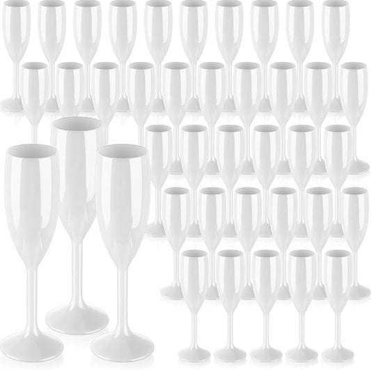 Domensi 40 Pack White Acrylic Champagne Flutes Bulk 6 oz Unbreakable Reusable High Stem Plastic Toasting Goblets for Wedding, Party, Camping & Restaurant