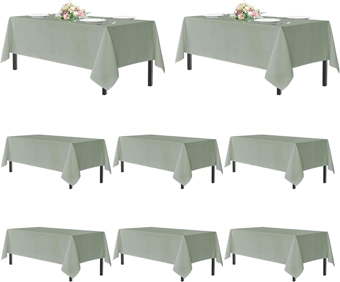 sancua Sage Green Tablecloths for 6 Foot Rectangle Tables, 8 Pack - Washable Polyester Fabric Table Cloth for Wedding Party, Birthday, Banquet Reception, 54x108 Inch