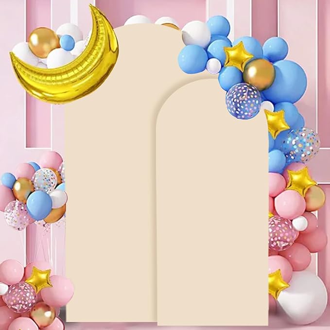 FANPROMS Beige Spandex Arch Cover Set of 2 Arch Covers Stretchy Backdrop Chiara Wall Arch Stand Cover 6FT 7.2FT Round Top Backdrop Cover for Arched Stand Wedding Covering for Balloon Party Ornaments