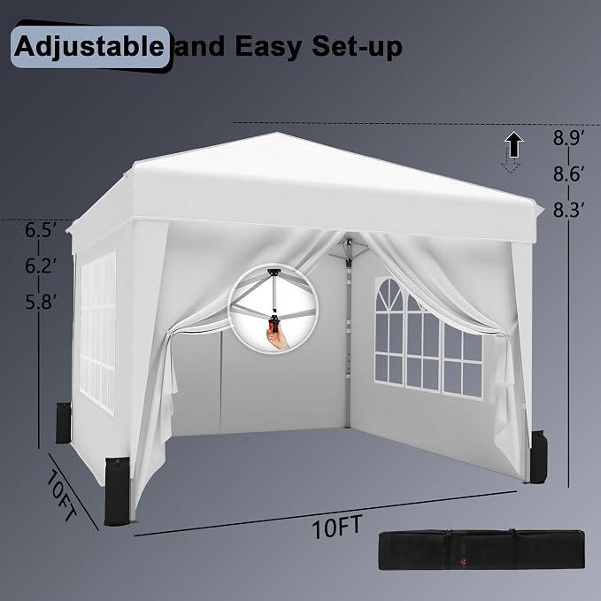 SANWAY 10x10 Pop Up Canopy with Sidewalls x 4 – Easy Setup Canopy Tent, Waterproof, UV-Resistant, Portable with Carry Bag for Outdoor Events, Camping, and Backyard Parties – White