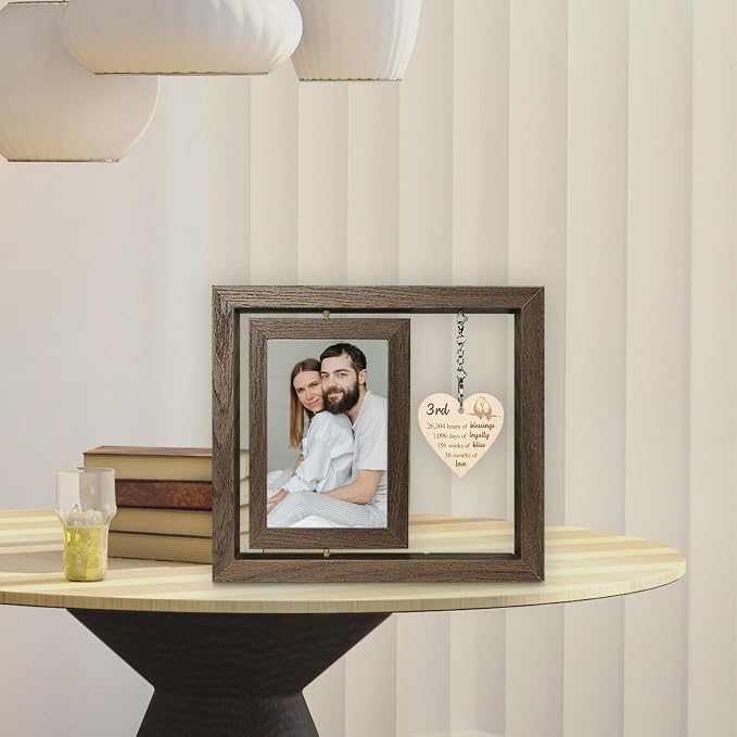 EYITUPC 3 Year Wedding Anniversary Picture Frame Gifts, 3RD Anniversary Frame for Her Him Husband Wife (Display Two 4x6)