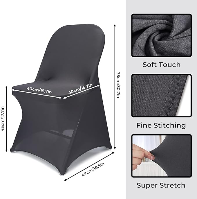 Babenest Spandex Folding Chair Covers Upgraded 10 PCS Universal Stretch Washable Fitted Chair Slipcovers Protector for Wedding, Holidays, Banquet, Party, Celebration (Grey)
