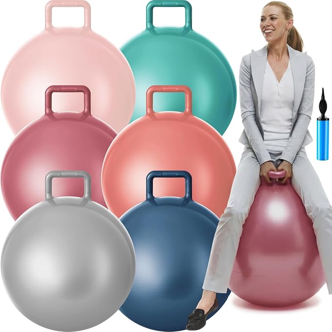 Lewtemi 6 Pcs Hopper Ball for Adults 32 Inch Jumping Hopping Inflatable Bouncing Ball with Handle and Air Pump for Indoor Outdoor Games Sport Exercise Fun Easter Basket Stuffers Gifts (Boho Color)