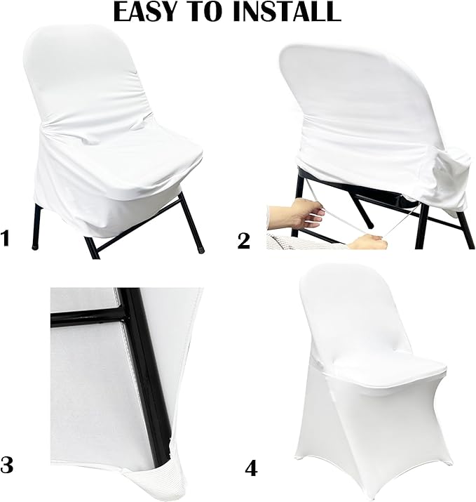 10PCS Stretch Spandex Folding Waterproof Chair Covers,Universal Fitted Chair Cover Protector for Wedding Party Banquet Holidays Celebration Decoration(White)