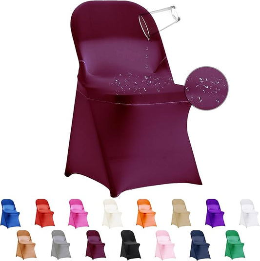 36 PCS Waterproof Stretch Spandex Folding Chair Covers, Dining Room Chair Slipcovers Protector for Wedding, Banquet, Party, Holidays, Celebration and Decoration（Burgundy）