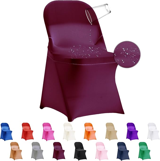 12 PCS Waterproof Stretch Spandex Folding Chair Covers, Dining Room Chair Slipcovers Protector for Wedding, Banquet, Party, Holidays, Celebration and Decoration（Burgundy）