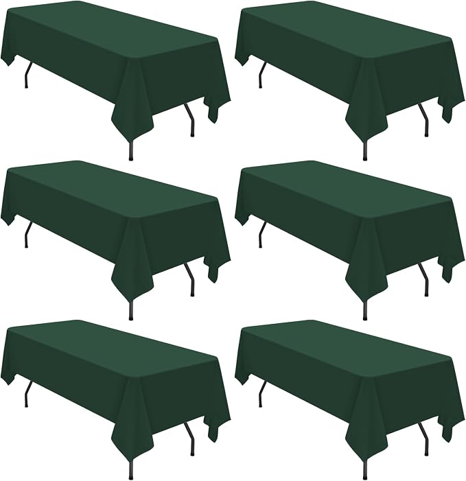 6 Pack Tablecloth 60 x102 inch Polyester Table Cloth for 6 Foot Rectangle Tables,Stain and Wrinkle Resistant Washable Fabric Table Covers Polyester Hunter Green Table Clothes for Wedding,Party,Banquet